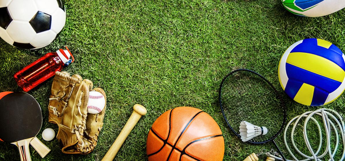Assorted sports equipment in a field