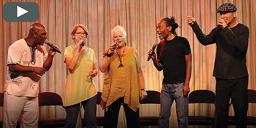 Bobby McFerrin leads 200+ Omega workshop participants in joyful song at the conclusion of Circlesongs 2014. (video)