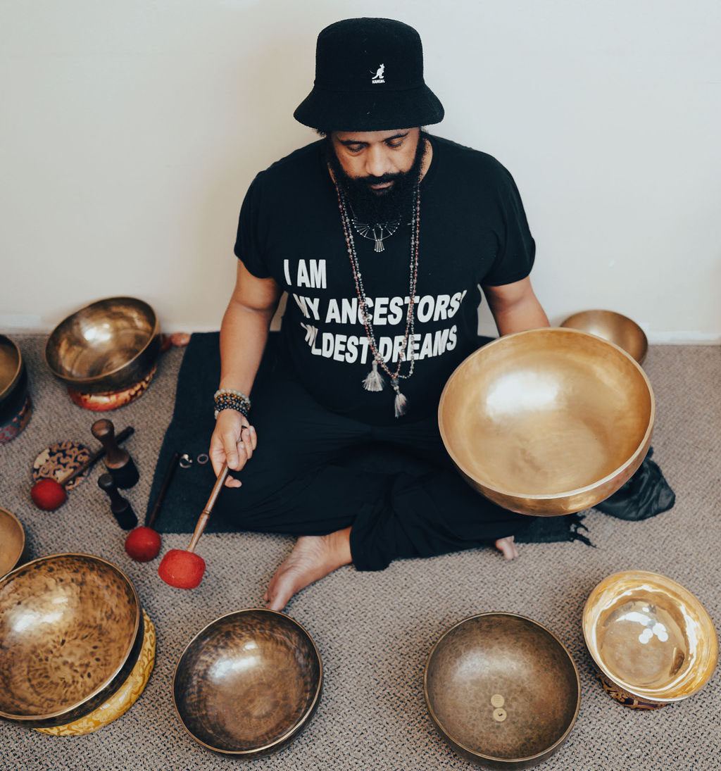 Reggie Hubbard with bowl gongs