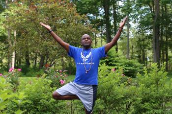 Air Force veteran doing yoga