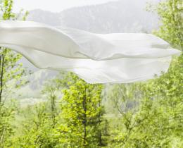 Person outdoors holding a flowing white scarf, symbolizing moving beyond survival mode through healing, resilience, and emotional well-being.