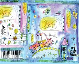 Colorful illustrated collage by Jill Badonsky promoting creativity, freedom, and imperfectionism with playful doodles and handwritten affirmations.