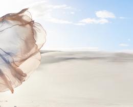 A woman dancing barefoot in a flowing dress on a sunlit desert landscape, symbolizing freedom, joy, and embodied resilience through movement and self-expression.