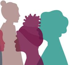 Silhouette profile group of men and women of diverse culture.