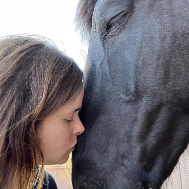 Girl touching a horse's nose