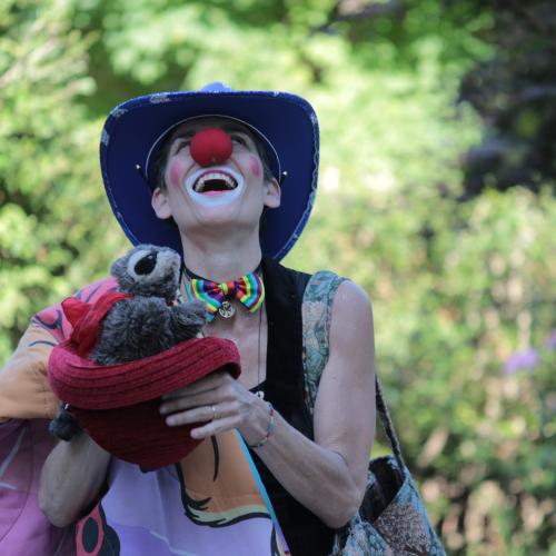 Clown with koala puppet