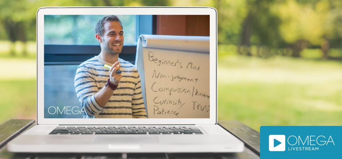 Image of Cory Muscara teaching, on a laptop screen outside