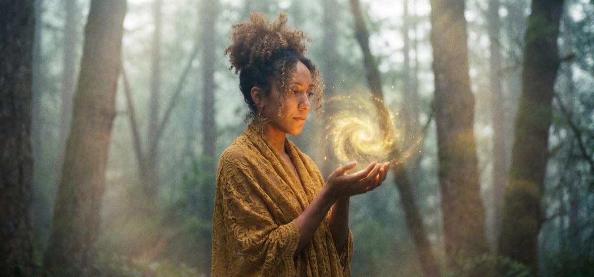 Nisha Burton with a swirl of energy, illustrating a lucid dream