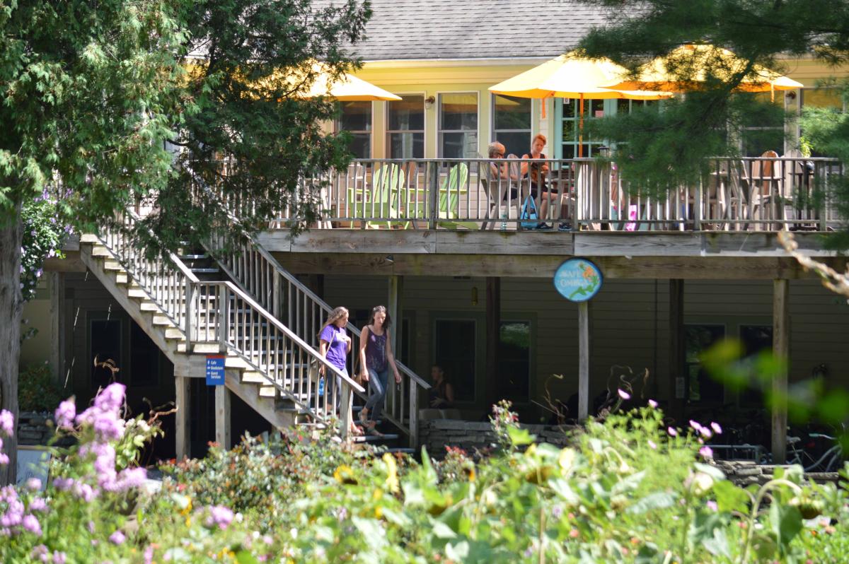 View of Omega's cafe from the garden