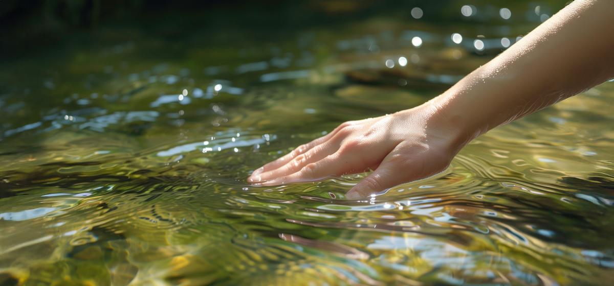 Hand reaching into the water