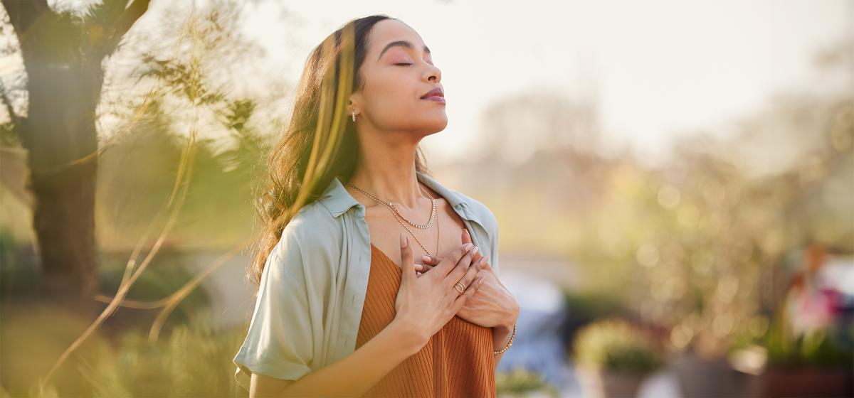Woman breathing in with gratitude