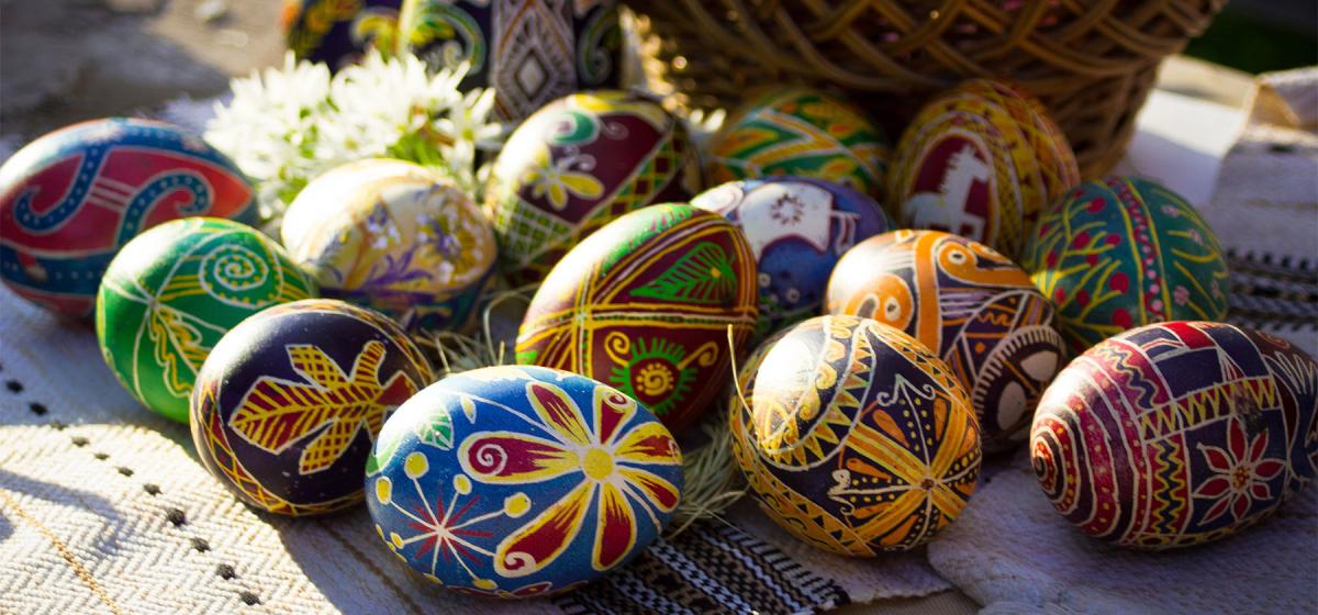 Delicately painted colorful pysanky eggs