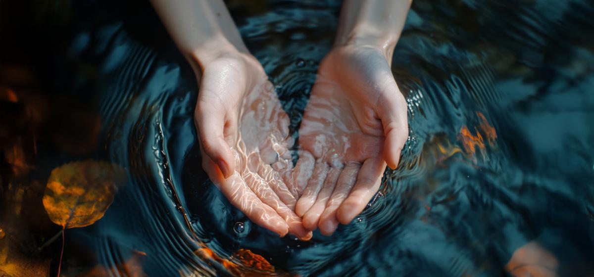 Hands in swirling water