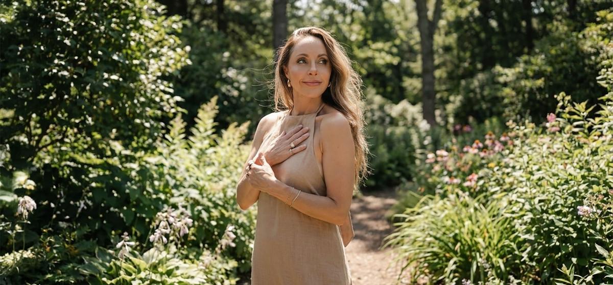Gabby Bernstein in a garden