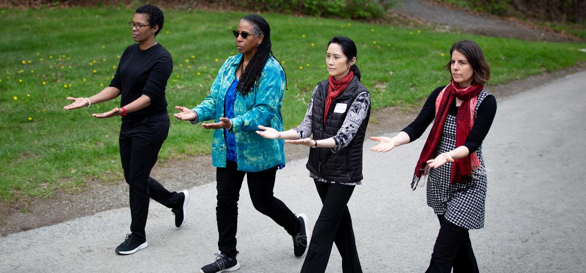 Angel kyodo Williams leading a walking meditation at Omeg