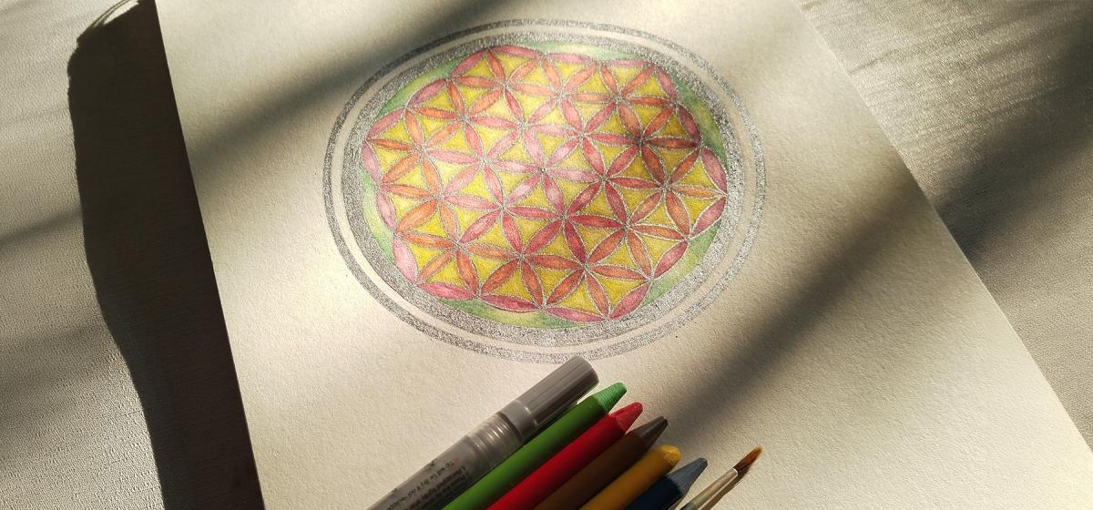 Pencil drawing of a sacred geometry mandala