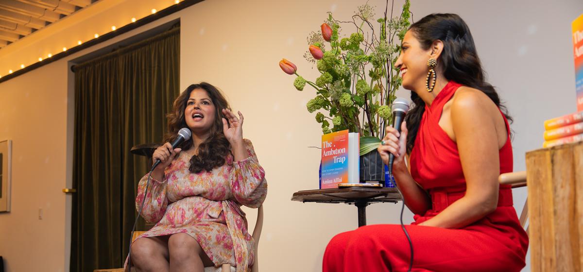 Amina AITai &amp; Nitika Chopra speaking at a book event