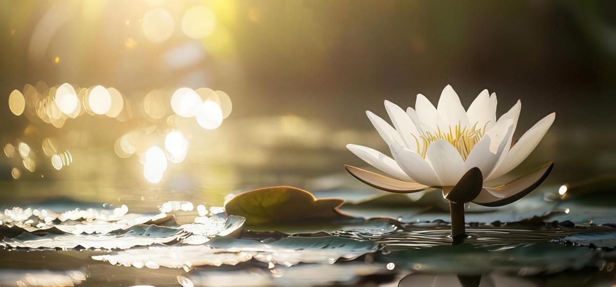 Lotus blossom in a sunlit pool of water