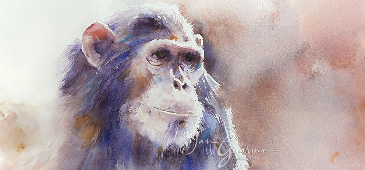 "Monkey Business" watercolor painting by Jan Guarino