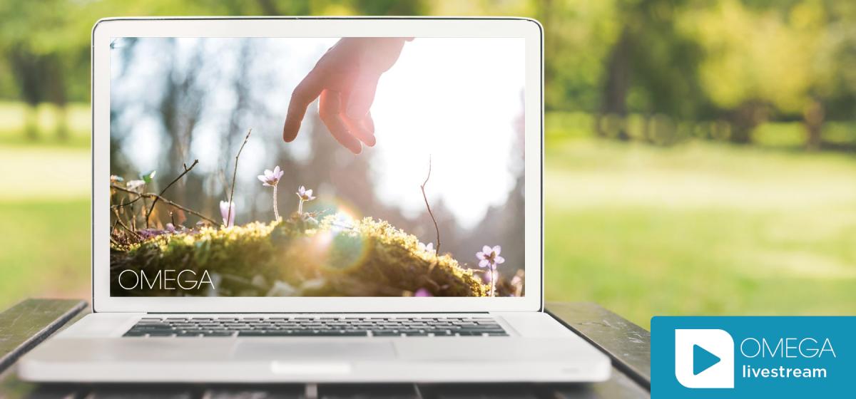 Hand touching ethereal flower. Omega Livestream
