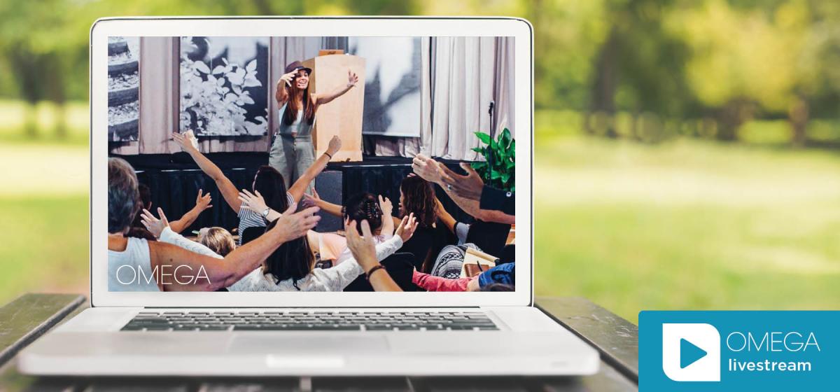 Nicole Sachs leading a workshop, with Omega Livestream logo