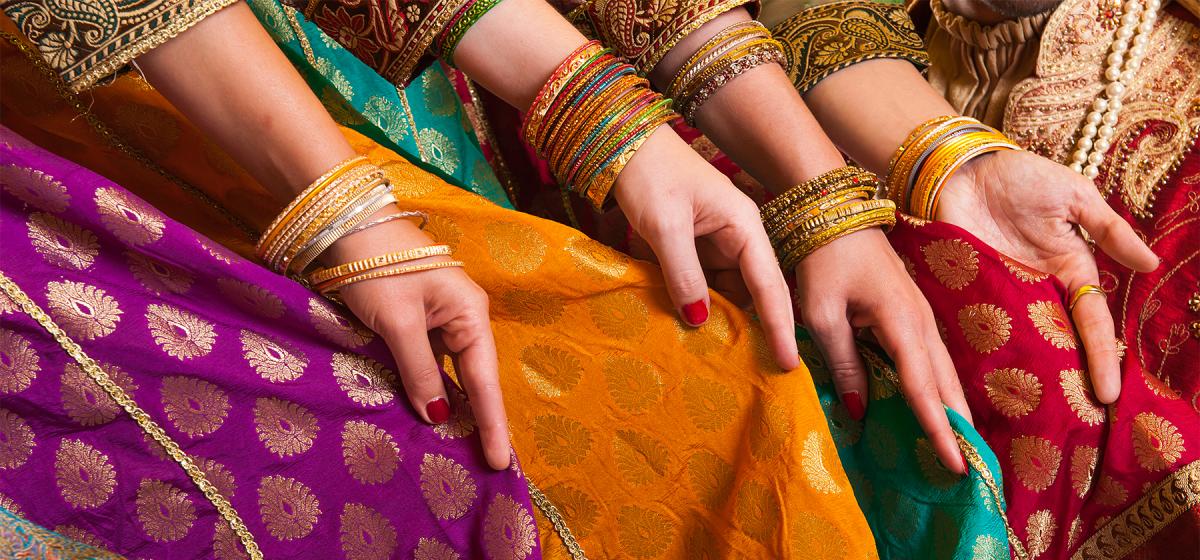 Brightly colored dresses of Bollywood-style dancers