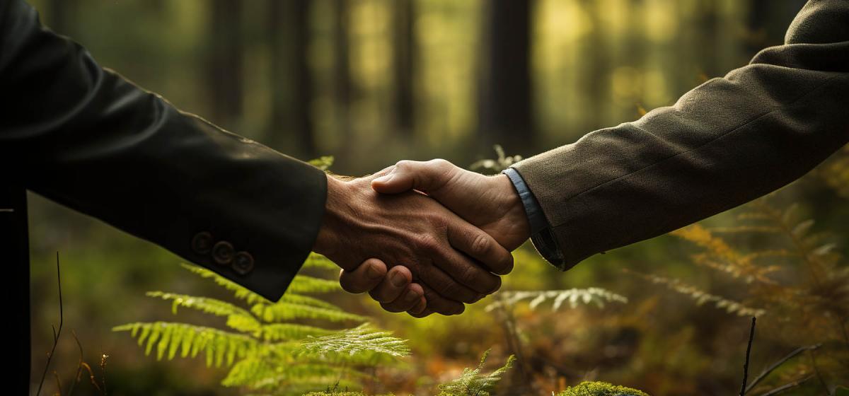handshake in the woods