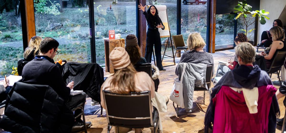 Amy Chan leading a dating workshop