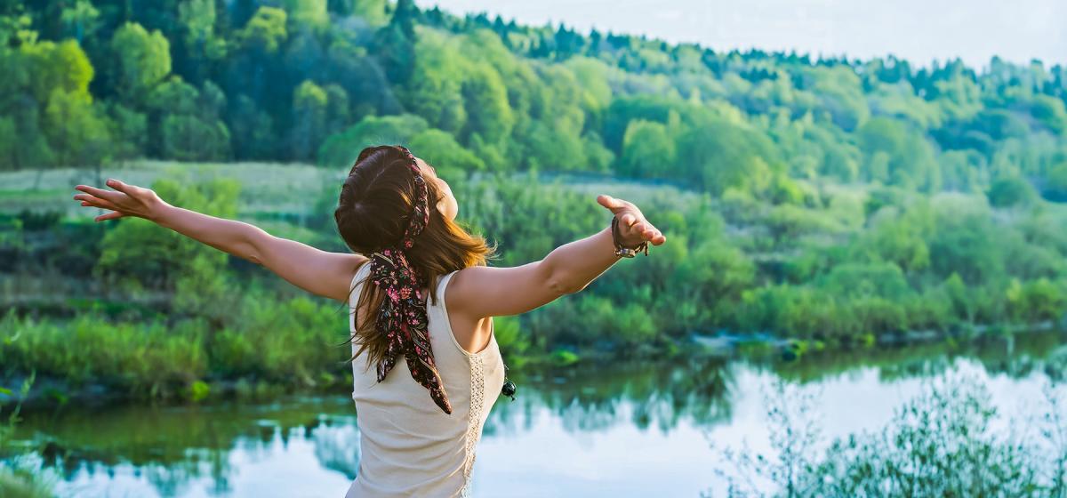Person in breathwork practice outside