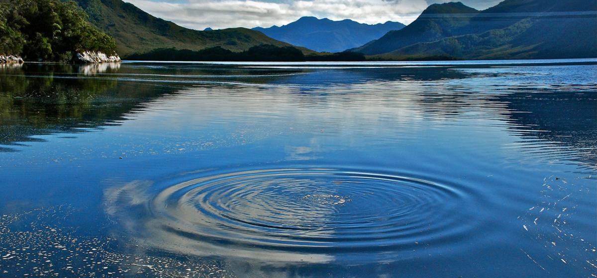Ripple in the water in a scenic mountain lake