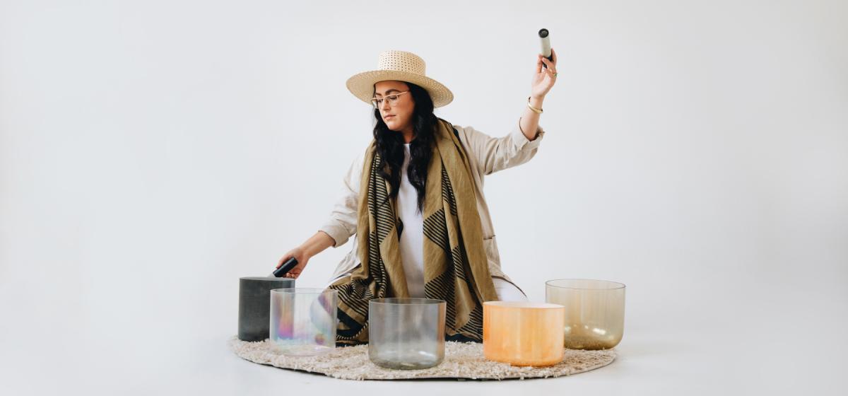 Sara Auster leading a sound bath