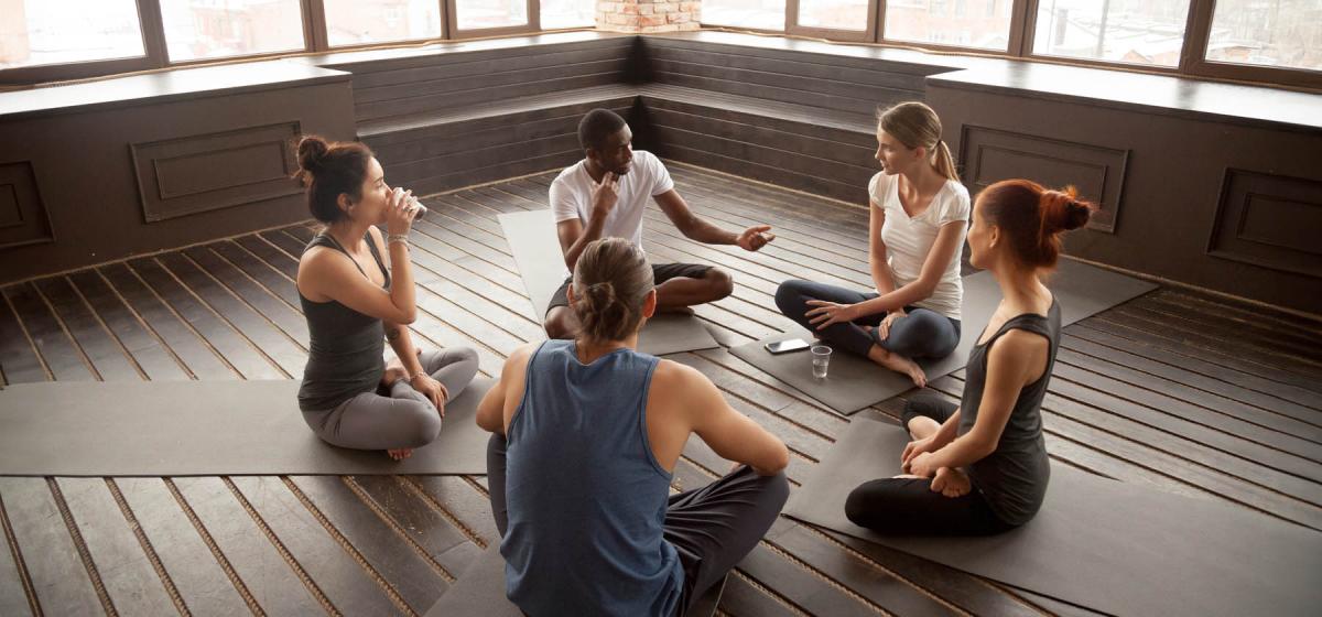 Group of people in a yoga class