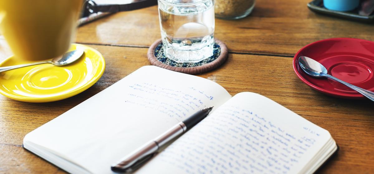 Journal on a table in a writing workshop