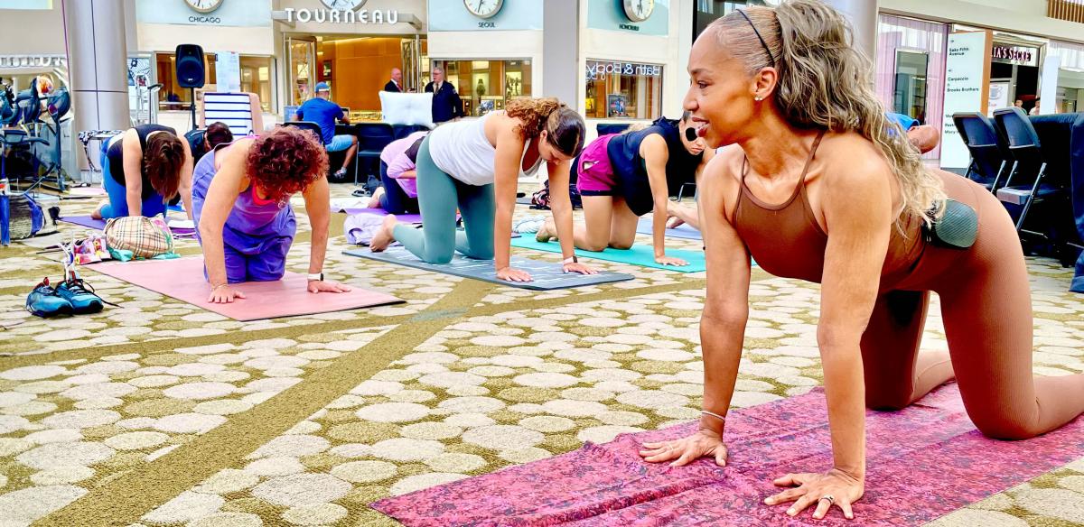 Angela Williams-Jones leading a yoga class