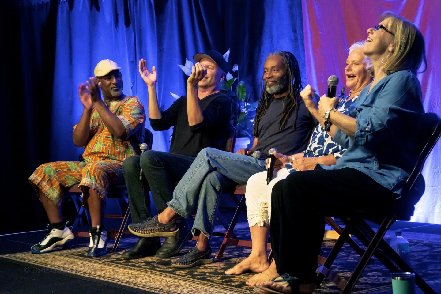 Bobby McFerrin, Elizabeth Lesser and co-teachers on stage