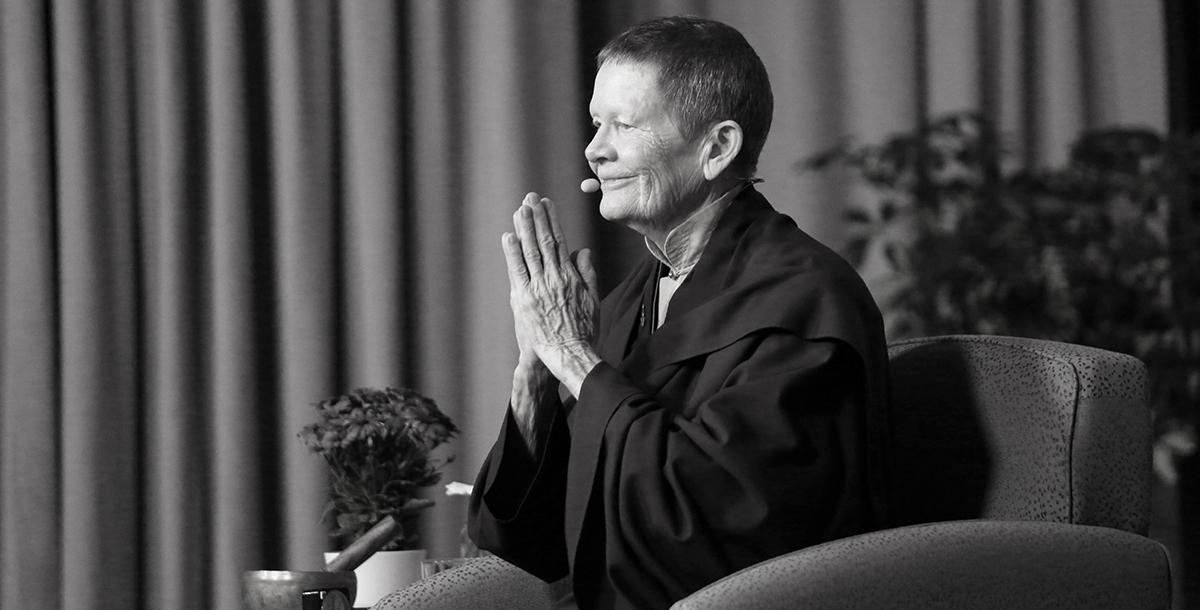 Pema teaching - black and white photo