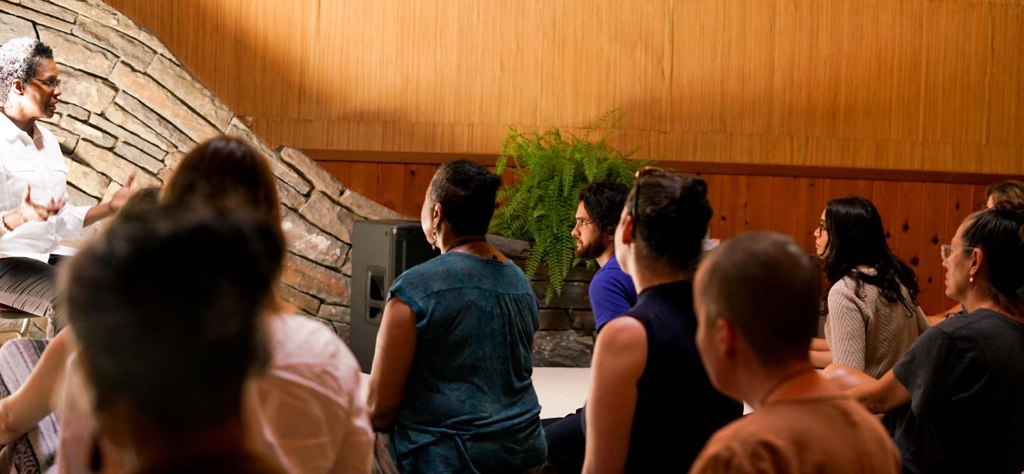 Rev. angel Kyodo williams Roshi teaches in the meditation hall