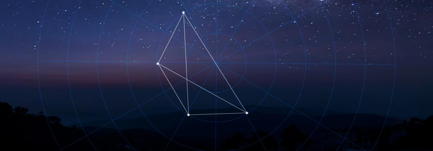 Illustration of the rare Barbault Basket planetary alignment over a star-filled night sky, symbolizing astrology, fate, free will, and cosmic cycles.