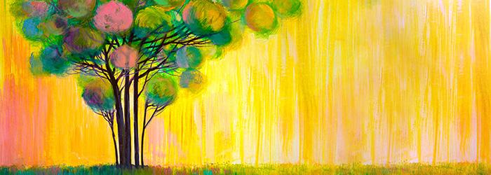 Watercolor of tree, spring.